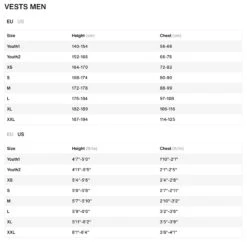 ION Vector Vest Select Front Zip 2023/2024 -Kitesurfing Shop Vest Size Chart